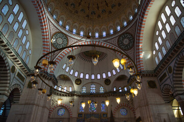 Fototapeta na wymiar Interior of the Suleiman mosque. Istanbul, Turkey.