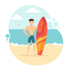 Surfer Man with a Surfboard on Sea Background © losw100