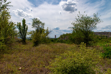 Ukraine, Krivoy Rog, the 16 of July 2020. Abandoned city park with beautiful clouds in the sky.