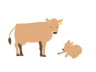 牛の親子のイラスト  ジャージー種