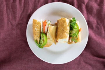 Bahn Mi sandwich on cloth background