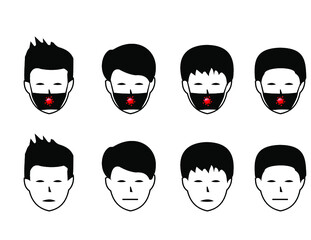 several human heads wearing virus masks, bacteria, sick