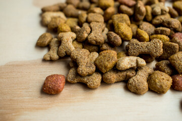 dog food on a wooden background