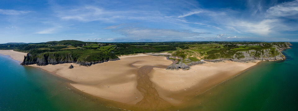 Aerial panorama of the Gower coastline