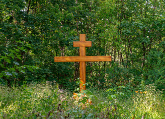 Ukraine, Krivoy Rog, the 16 of July 2020. Religious cross in the forest within city limits.