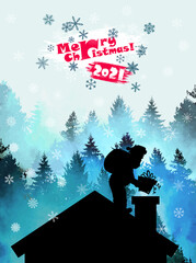 Santa Claus on the roof. Vector illustration