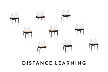 Plastic Guard on Desk, Social Distance Learning, School Desk, Table, Vector Illustration Background