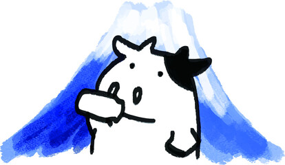 牛と富士山の年賀状イラスト