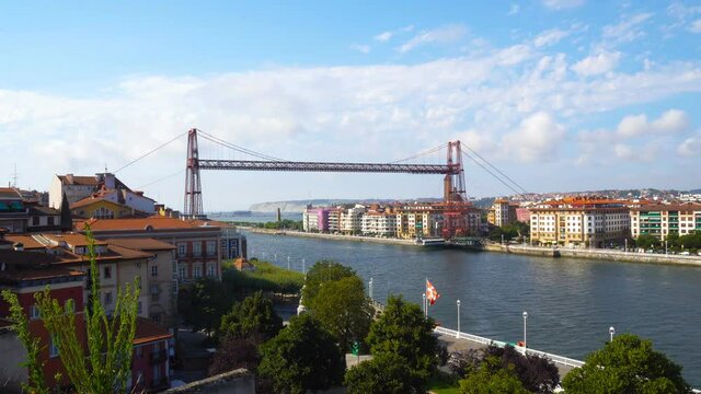 Biscay Bridge in Bilbao Bay, Basque Country, Spain, Real Time, 4k
