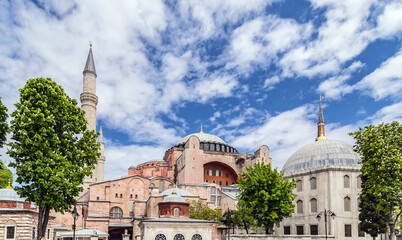 Fototapeta na wymiar Hagia Sophia exterior Aya Sofya mosque in Istanbul Turkey