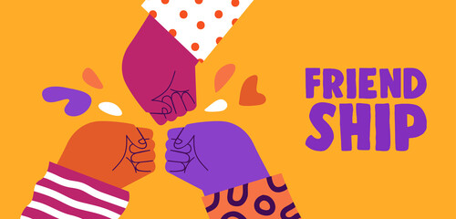 Fototapeta premium Friendship day banner of friend group fist bump