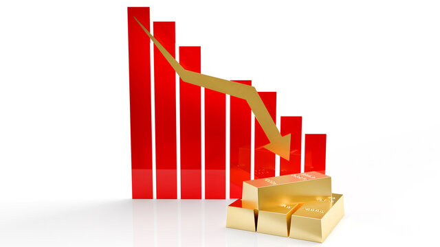 Gold Bar And Chart Arrow Down For Gold Price Content 3d Rendering