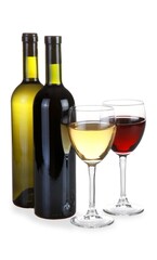 Glasses Of Wine And Wine Bottles