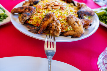Ramadan iftar food on table ready to be served and eaten