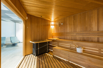 Interior of a sauna in hotel resort