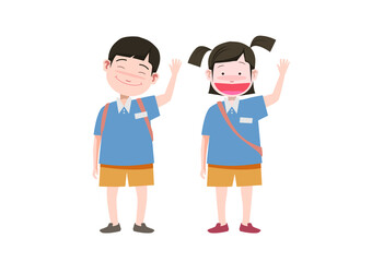 Fototapeta premium welcoming children cartoon illustration. children character vector. 