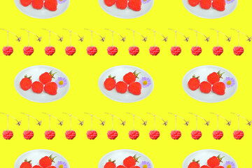 Raspberries, seamless pattern.