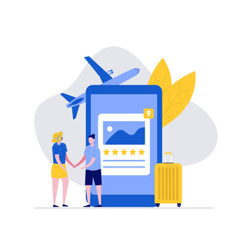 Couple Vacation Vector Illustration Concept With Characters. Modern Flat Style For Landing Page, Mobile App, Poster, Flyer, Template, Web Banner, Infographics, Hero Images