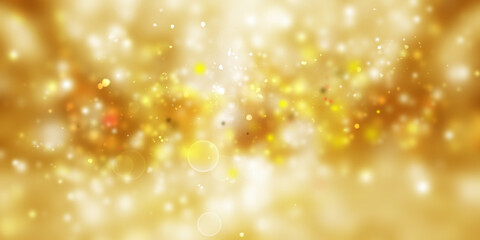 white bokeh blur background / Circle light on yellow background / Light gold sparkle background