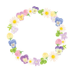 マーガレットとスミレとシロツメクサのリース素材