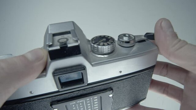Cranking old film camera