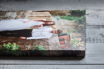 Canvas print. Photo printed on canvas. Sample of stretched wedding photography with gallery wrap