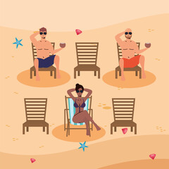 interracial people on the beach practicing social distance