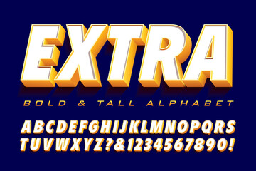 Vector Typography 3d Font: Extra Bold and Tall Alphabet with Depth and Shadow.