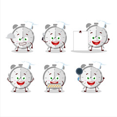 Cartoon character of alarm clock with various chef emoticons