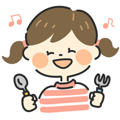 スプーンとフォークを持った女の子のイラスト