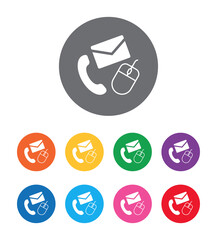Contact icon flat design round button set illustration
