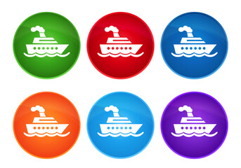 Cruise ship icon super round button set glass design