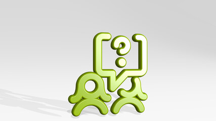 Fototapeta premium team meeting message women question from a perspective with the shadow. A thick sculpture made of metallic materials of 3D rendering. business and illustration