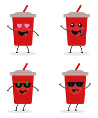 Cute flat cartoon soft drink illustration. Vector illustration of cute soft drink with a smiling expression.