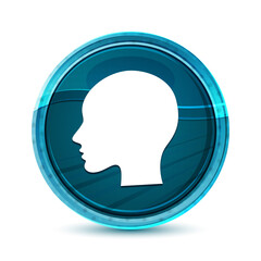 Head woman face icon elegant glass blue round button vector design illustration