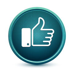 Thumbs up icon shiny light blue round button illustration