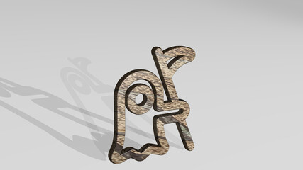 halloween grim reaper casting shadow from a perspective. A thick sculpture made of metallic materials of 3D rendering. illustration and background © Ali