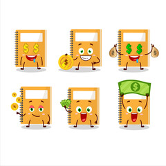 Orange study book cartoon character with cute emoticon bring money