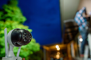 CCTV installation with young Asian technicians. Installation such as Wifi ip camera Concept: wireless IP camera