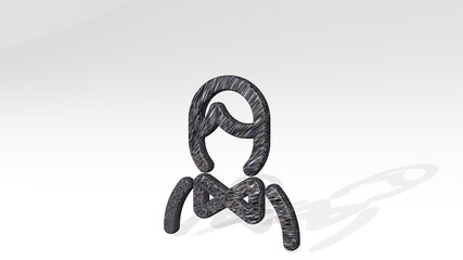 CASINO PLAYER MAN made by 3D illustration of a shiny metallic sculpture casting shadow on light background. card and gambling