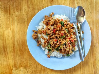 Stir fried basil with minced pork