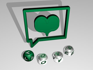 Fototapeta premium 3D graphical image of love vertically along with text built around the icon by metallic cubic letters from the top perspective, excellent for the concept presentation and slideshows. illustration