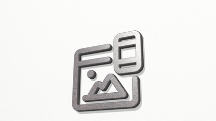 RESPONSIVE DESIGN IMAGE on the wall. 3D illustration of metallic sculpture over a white background with mild texture. web and business