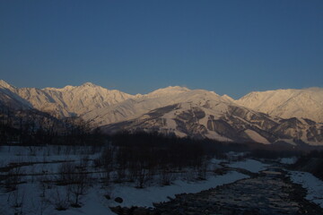 Morning shot of mountains in northern alps of Japan, Hakuba