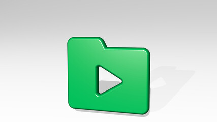 FOLDER MEDIA made by 3D illustration of a shiny metallic sculpture with the shadow on light background. business and icon