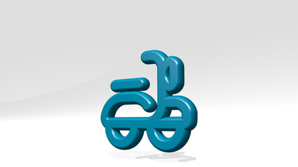 SCOOTER from a perspective with the shadow. A thick sculpture made of metallic materials of 3D rendering. illustration and electric