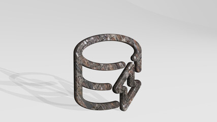 DATABASE FLASH made by 3D illustration of a shiny metallic sculpture casting shadow on light background. concept and business