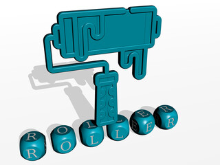 3D illustration of roller graphics and text made by metallic dice letters for the related meanings of the concept and presentations. background and paint