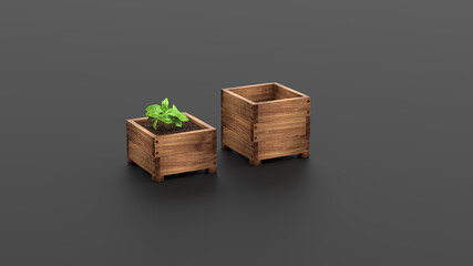 Wooden Raised Garden Beds. 3D Rendering. Wood box for grow