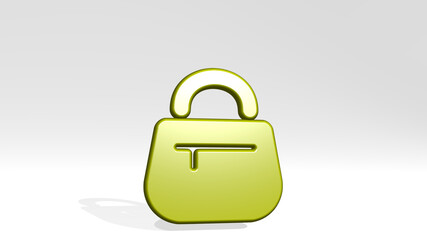 products purse from a perspective with the shadow. A thick sculpture made of metallic materials of 3D rendering. background and illustration